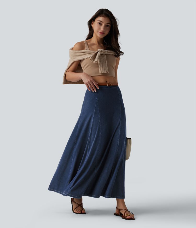 Halara Flex™ draped, flowy, mermaid-style maxi skirt with a mid-high waist