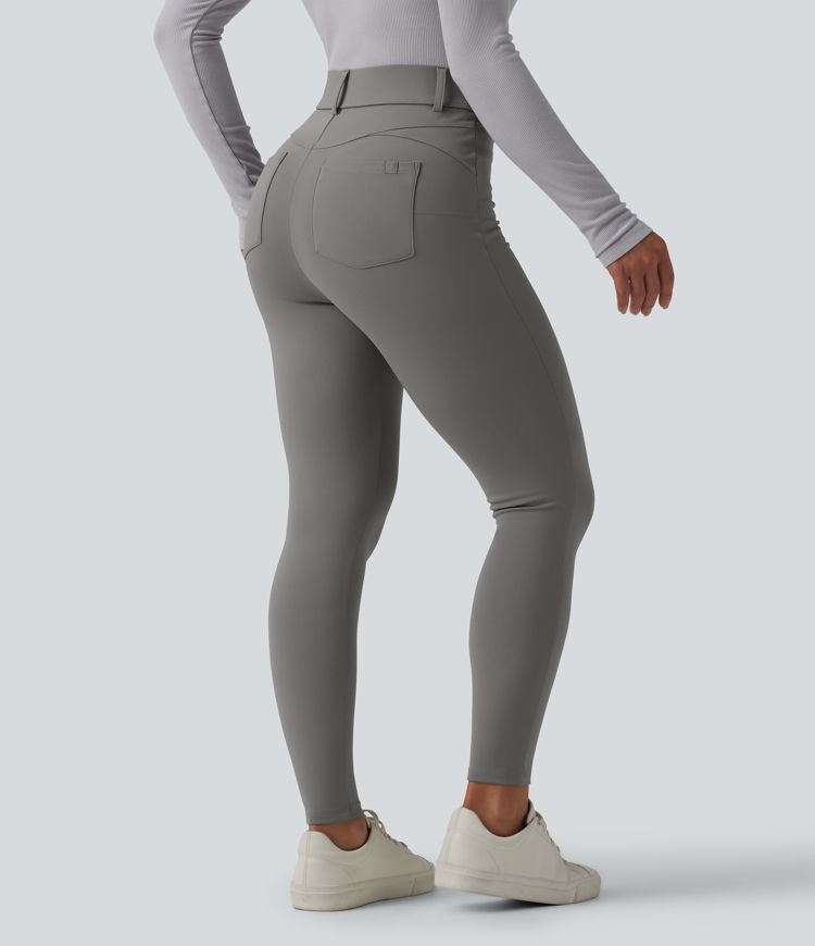 Leggings 7/8 SoftlyZero™ en tissu pelucheux thermique, taille haute, style décontracté, avec poches