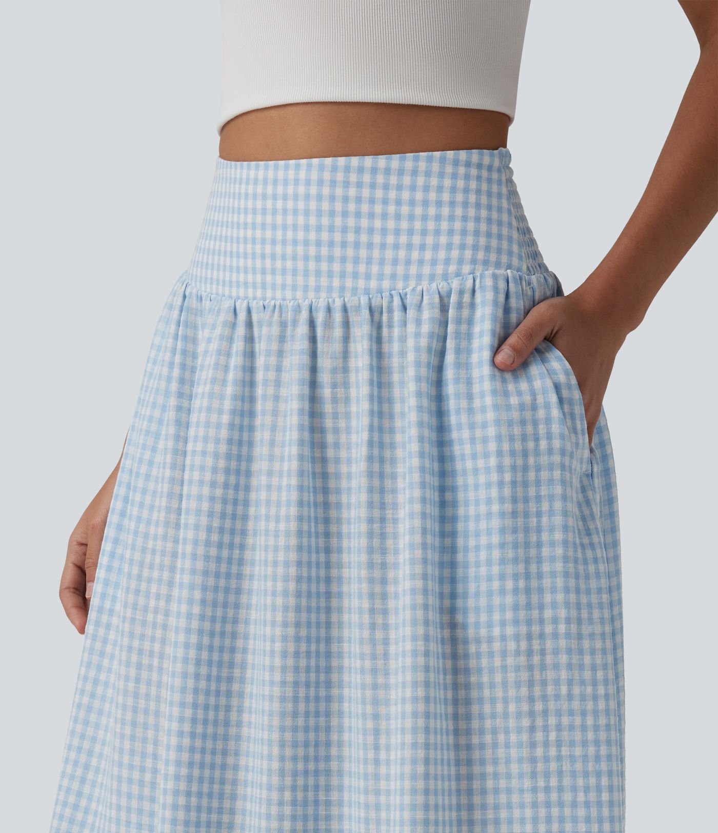High Waisted Plaid Midi Casual Skirt with Pockets