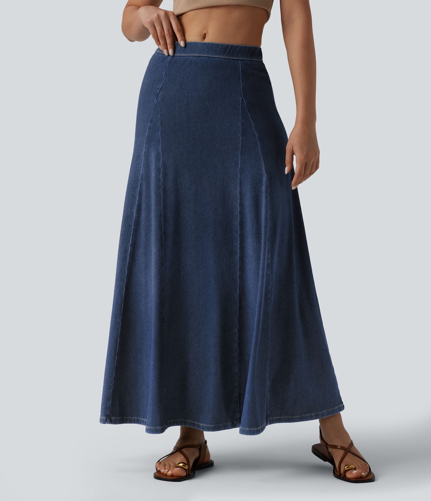 Halara Flex™ draped, flowy, mermaid-style maxi skirt with a mid-high waist