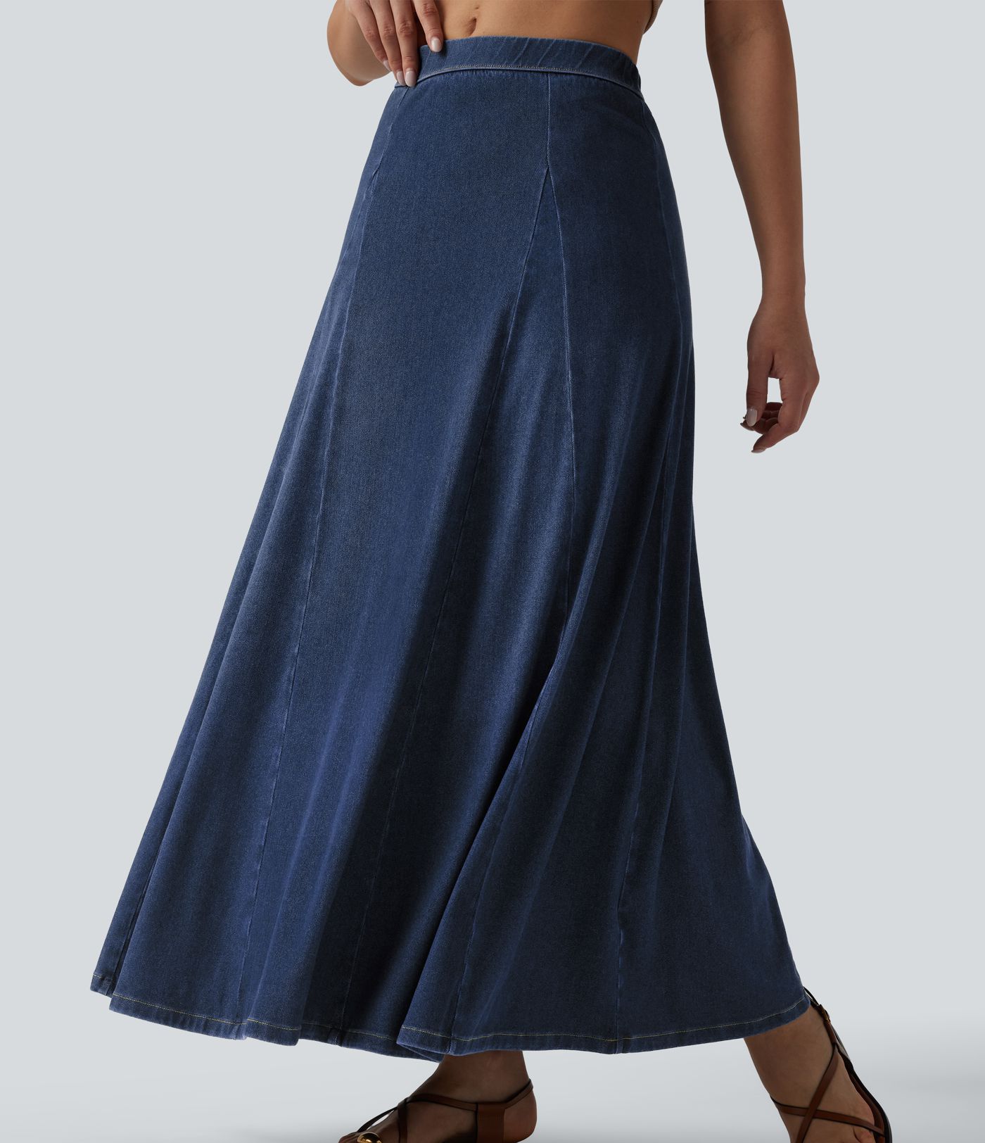 Halara Flex™ draped, flowy, mermaid-style maxi skirt with a mid-high waist