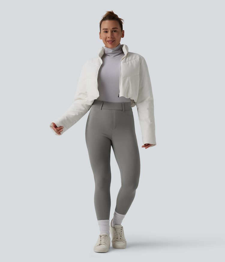 Leggings 7/8 SoftlyZero™ en tissu pelucheux thermique, taille haute, style décontracté, avec poches