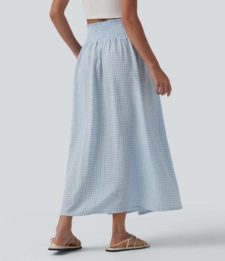 High Waisted Plaid Midi Casual Skirt with Pockets