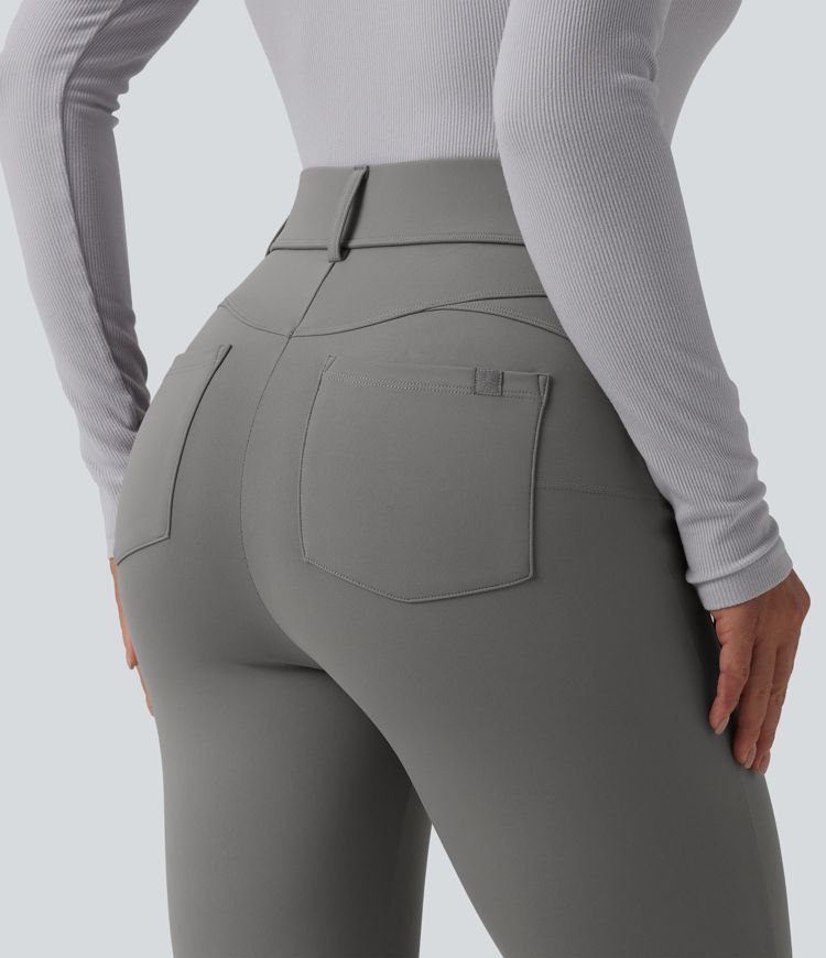 Leggings 7/8 SoftlyZero™ en tissu pelucheux thermique, taille haute, style décontracté, avec poches