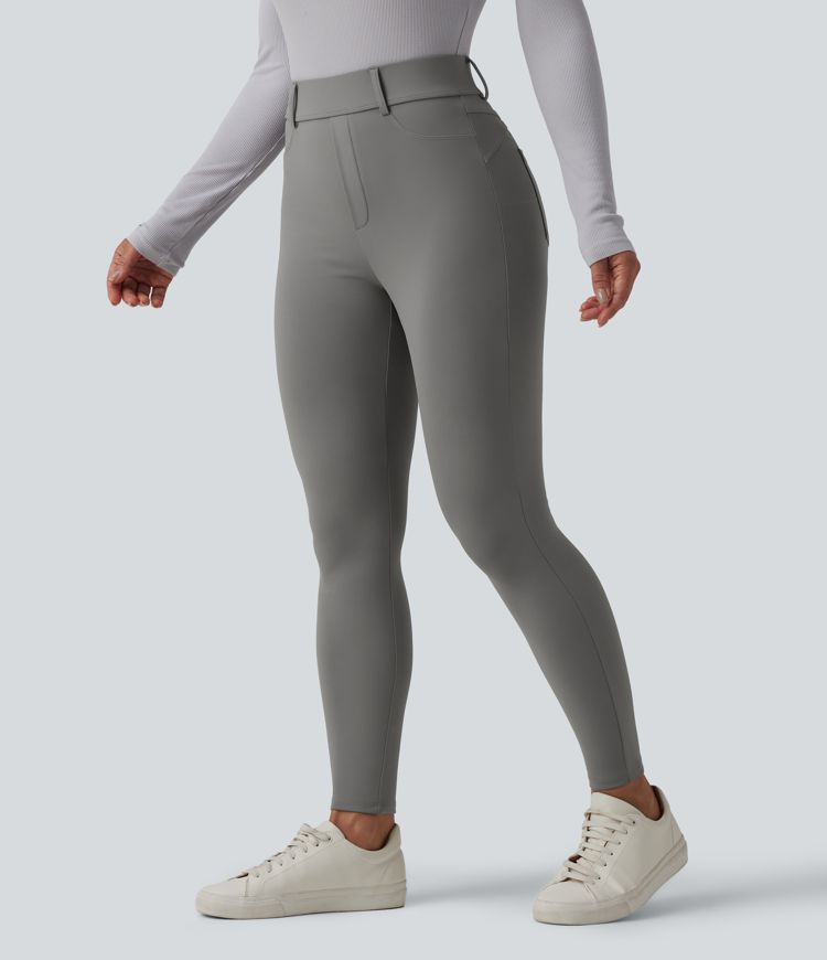 Leggings 7/8 SoftlyZero™ en tissu pelucheux thermique, taille haute, style décontracté, avec poches