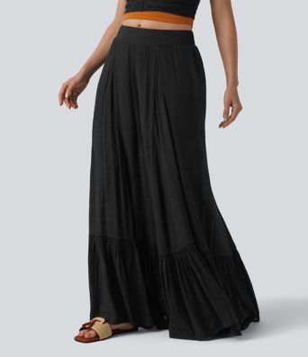 Pantalon baggy fluide taille mi-haute 2-en-1 avec poches