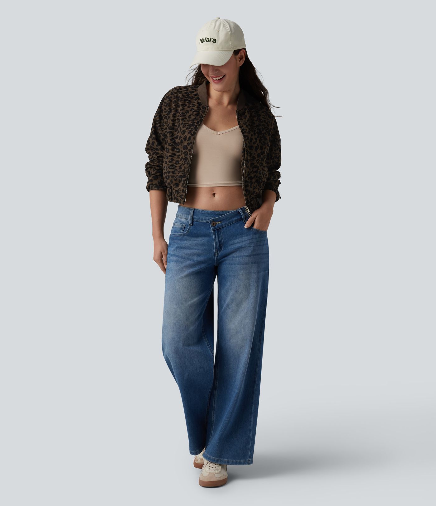 Long Sleeve Leopard Print Bomber Jacket with Pockets