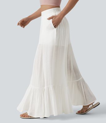 Pantalon baggy fluide taille mi-haute 2-en-1 avec poches