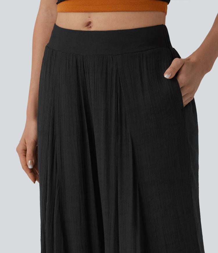 Pantalon baggy fluide taille mi-haute 2-en-1 avec poches