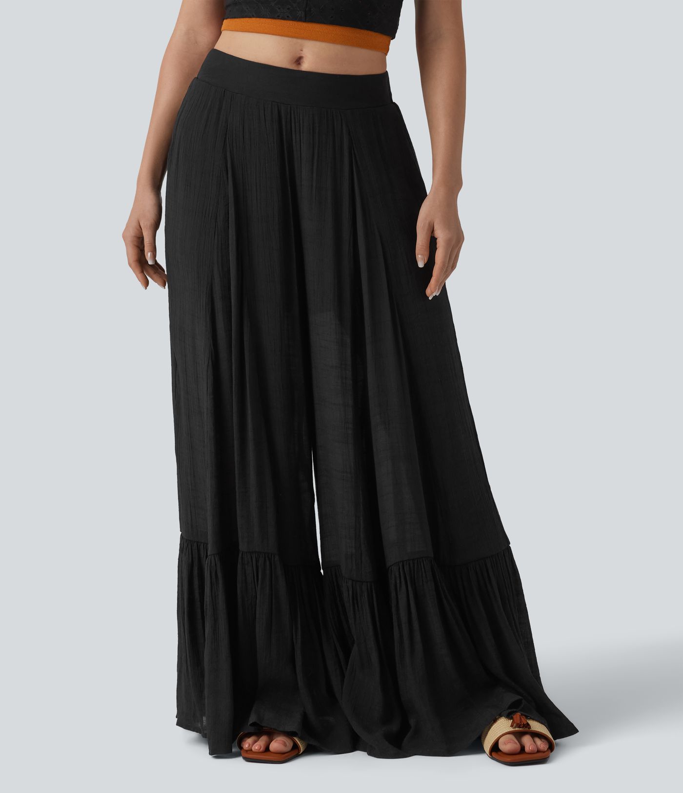 Pantalon baggy fluide taille mi-haute 2-en-1 avec poches