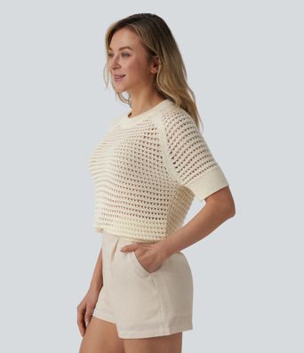 Kurzarm-Pullover mit Rundhalsausschnitt