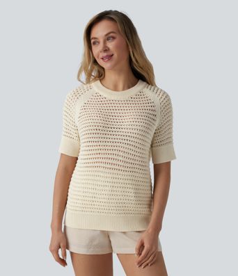 Kurzarm-Pullover mit Rundhalsausschnitt