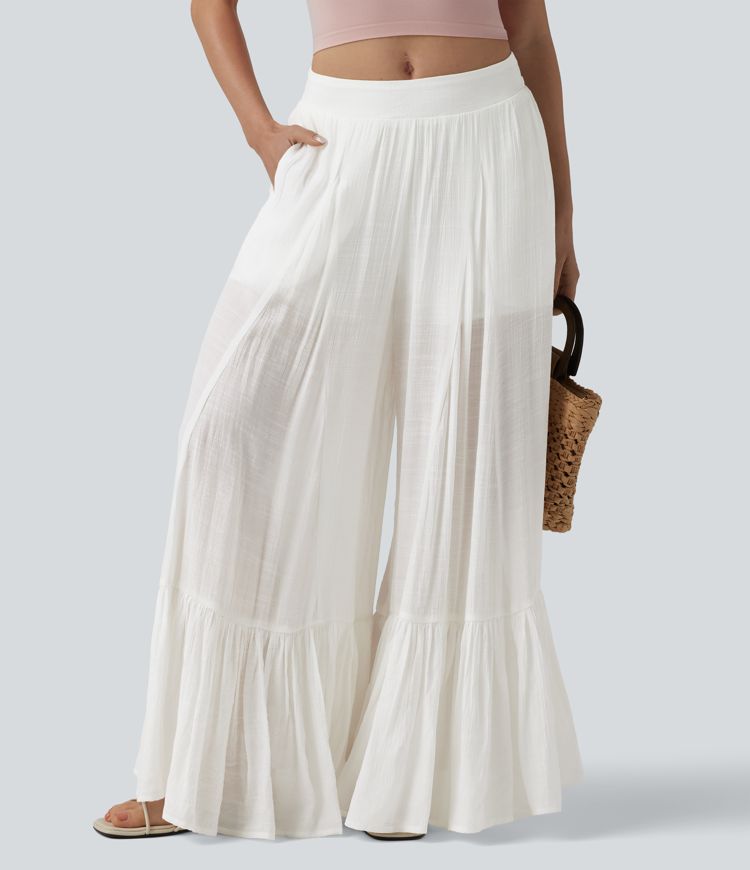 Mid Rise 2-in-1 Flowy Baggy Pants with Pockets