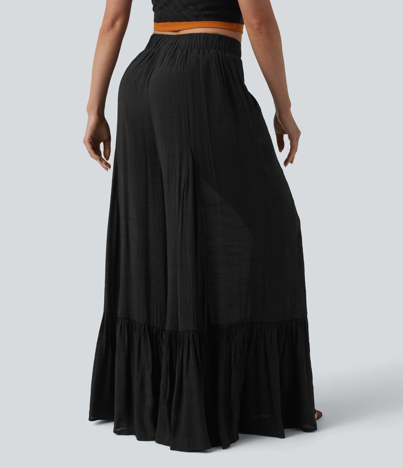 Pantalon baggy fluide taille mi-haute 2-en-1 avec poches