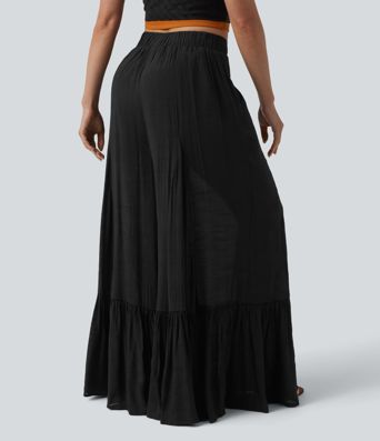 Pantalon baggy fluide taille mi-haute 2-en-1 avec poches