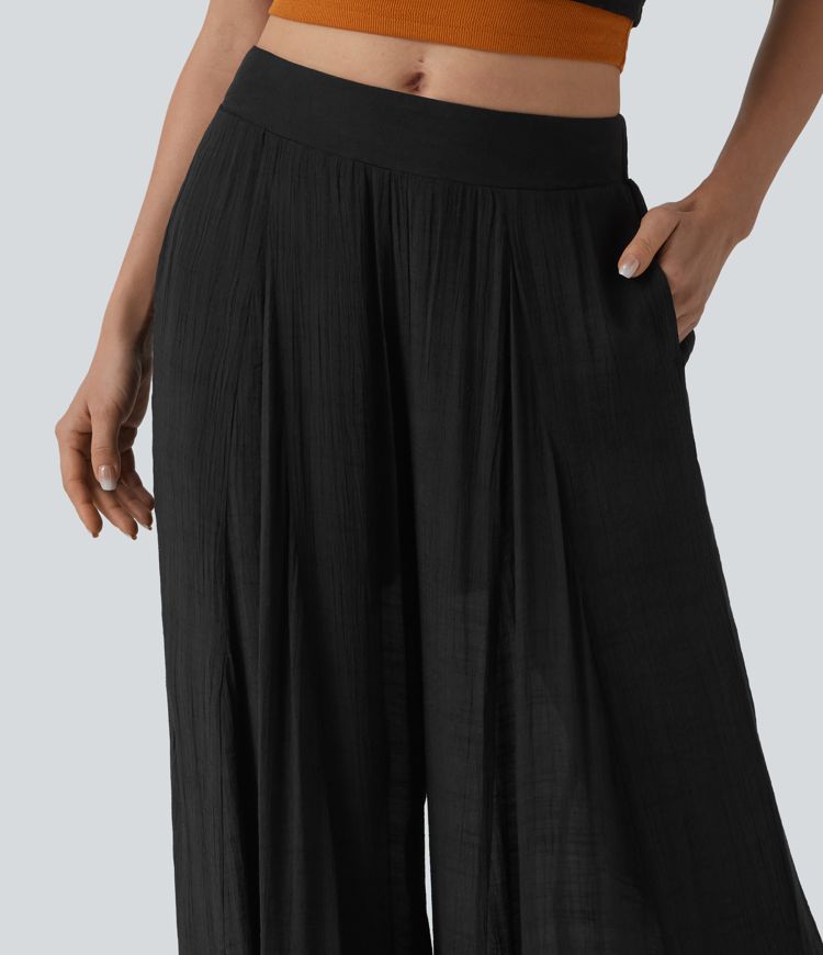 Pantalon baggy fluide taille mi-haute 2-en-1 avec poches