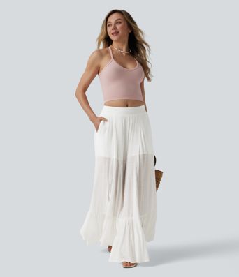 Pantalon baggy fluide taille mi-haute 2-en-1 avec poches