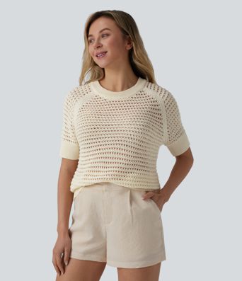 Kurzarm-Pullover mit Rundhalsausschnitt