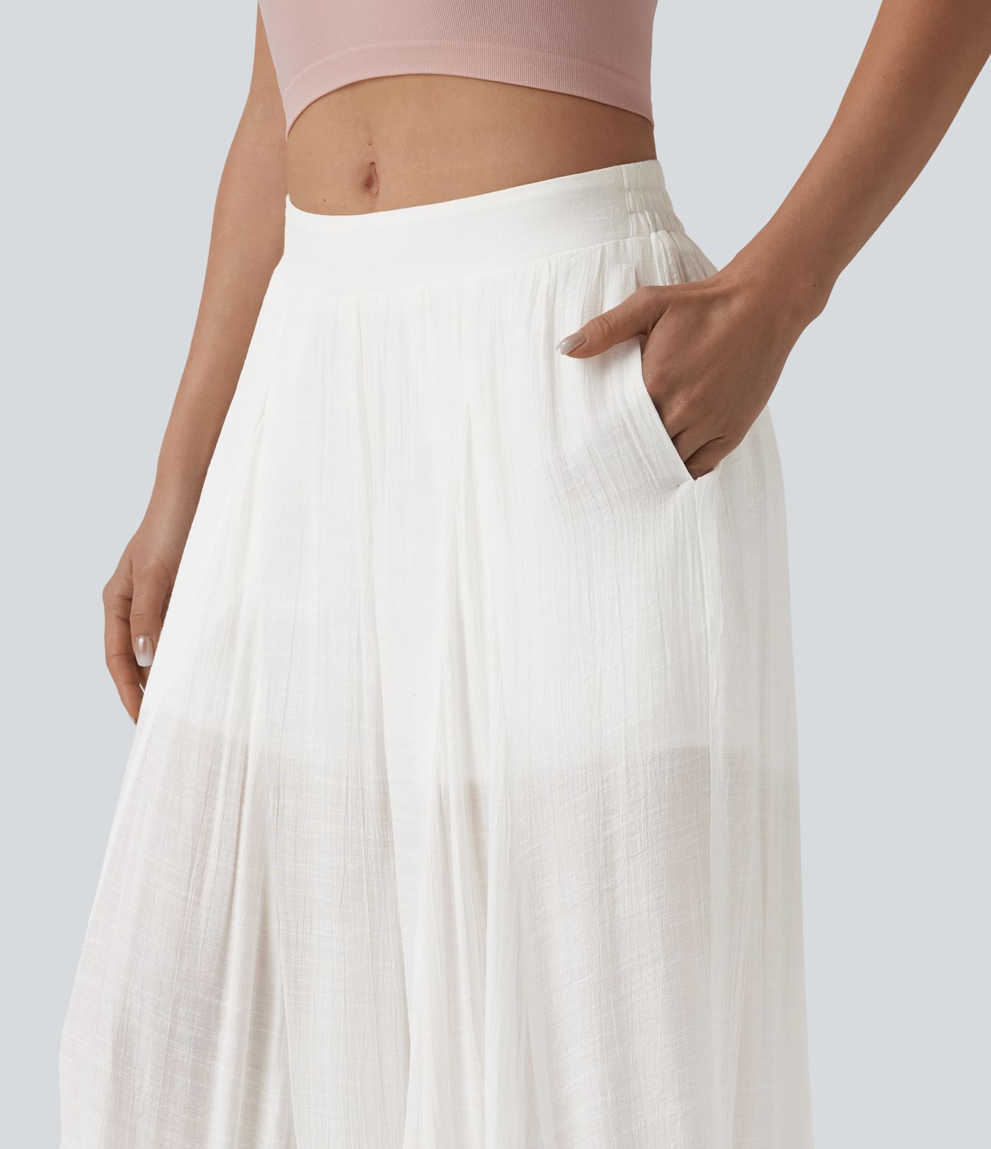 Pantalon baggy fluide taille mi-haute 2-en-1 avec poches