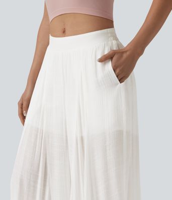 Pantalon baggy fluide taille mi-haute 2-en-1 avec poches