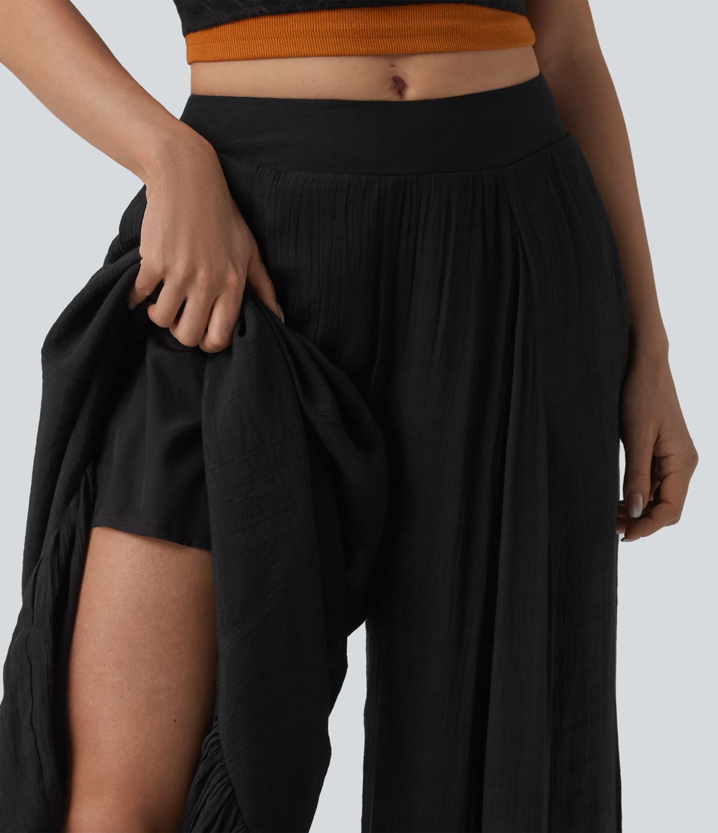 Pantalon baggy fluide taille mi-haute 2-en-1 avec poches