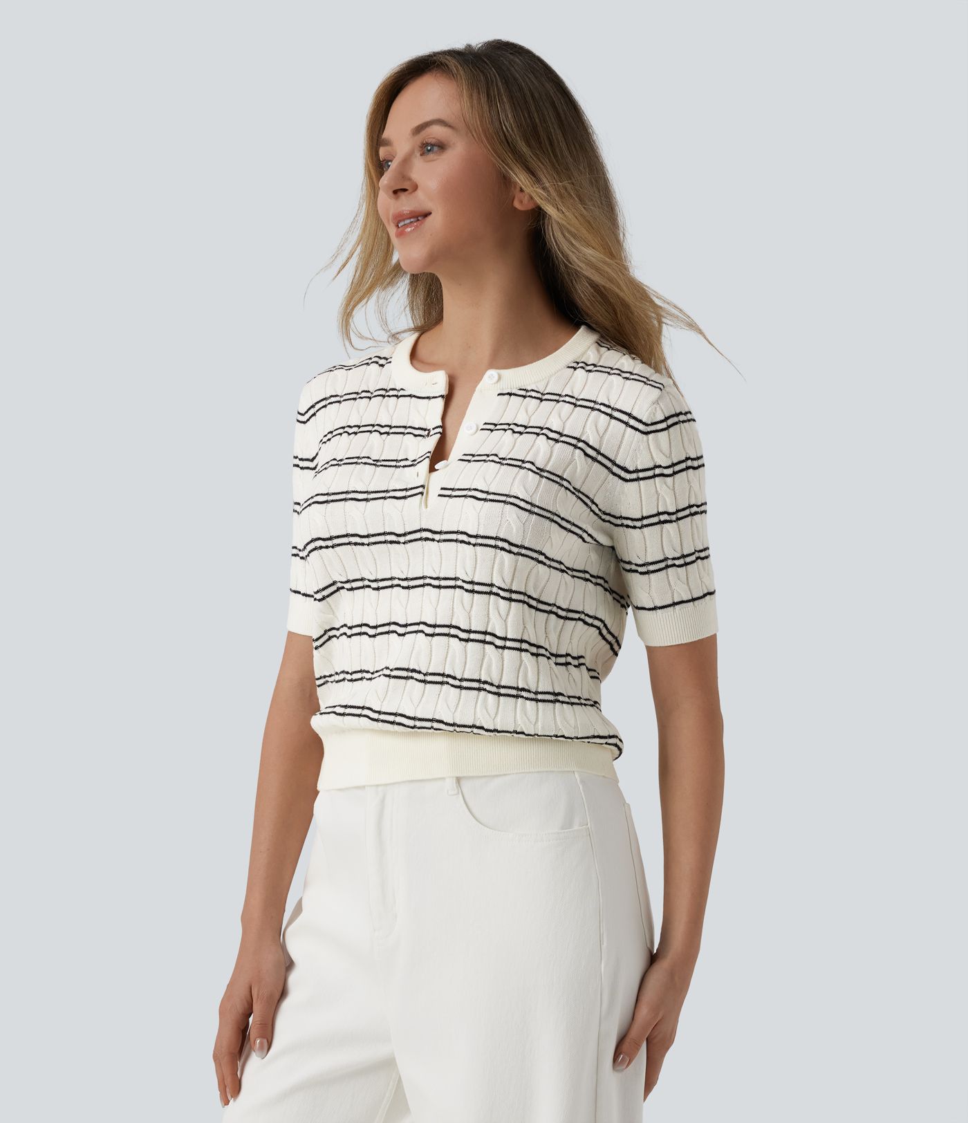 Henley Short Sleeve Stripes Work Jumper 