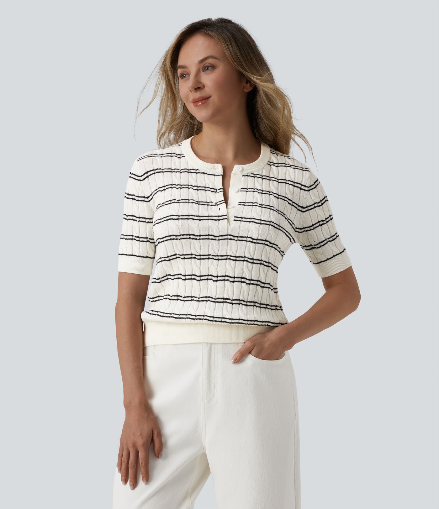 Henley Short Sleeve Stripes Work Jumper 