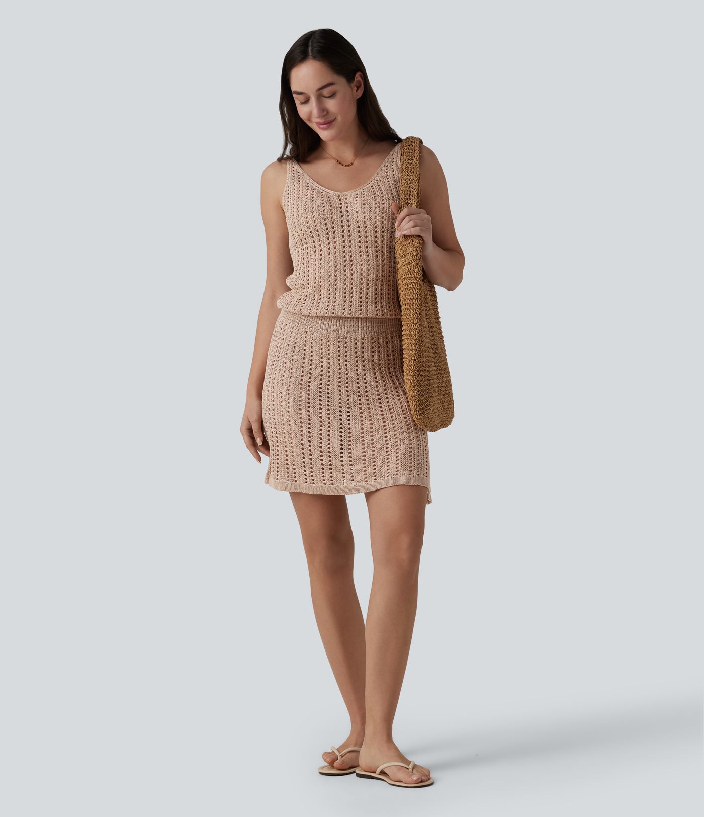 V Neck Sweater Knit Mini Slip Dress