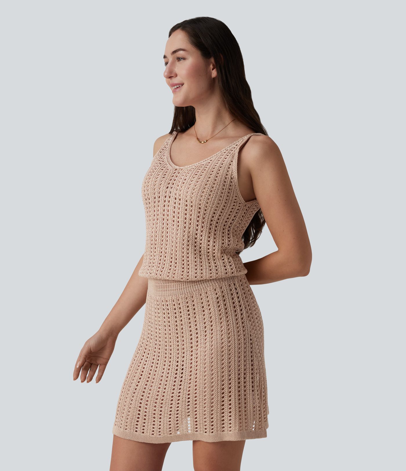 V Neck Sweater Knit Mini Slip Dress