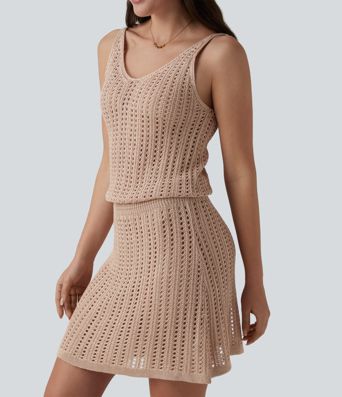 V Neck Sweater Knit Mini Slip Dress