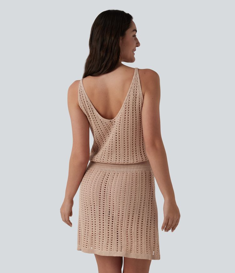 V Neck Sweater Knit Mini Slip Dress