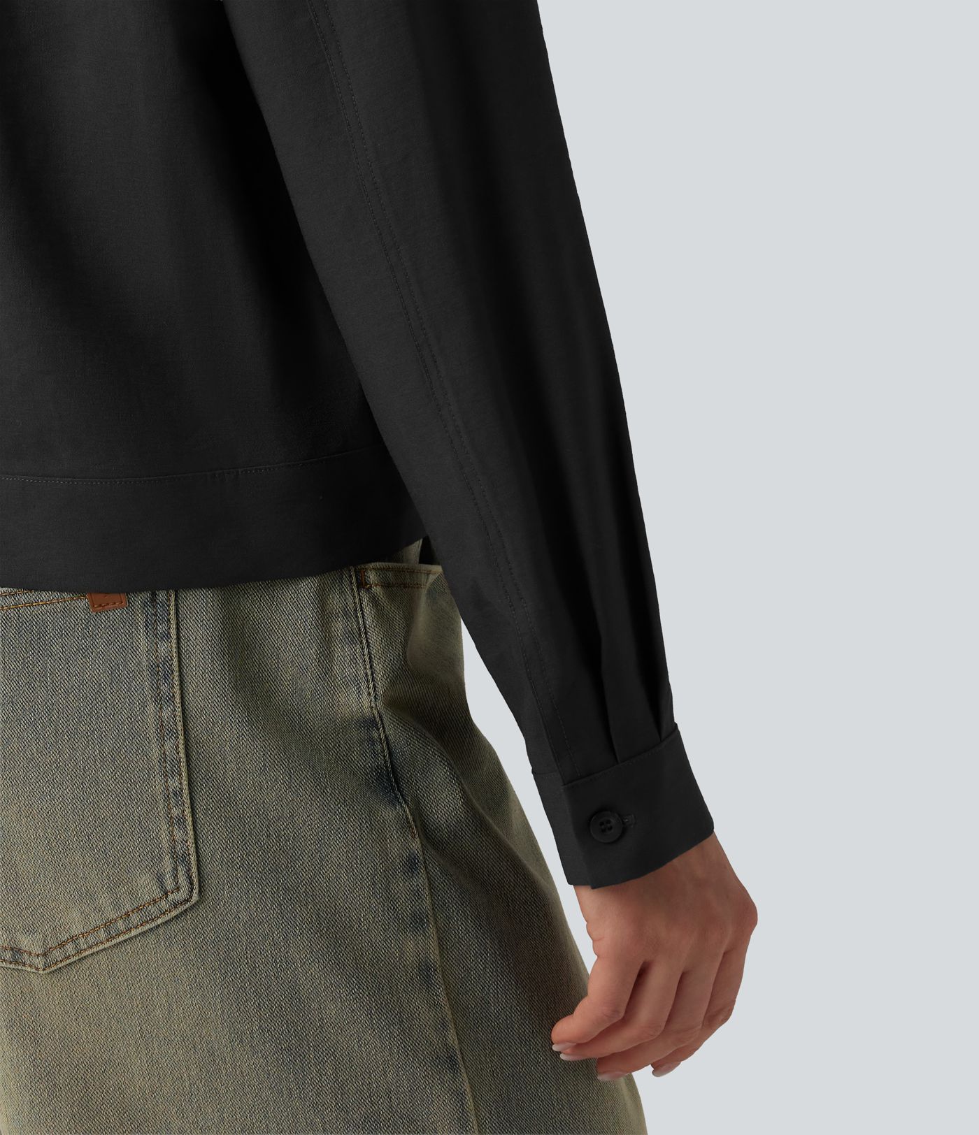 Stand Collar Long Sleeve Casual Cargo Jacket with Pockets