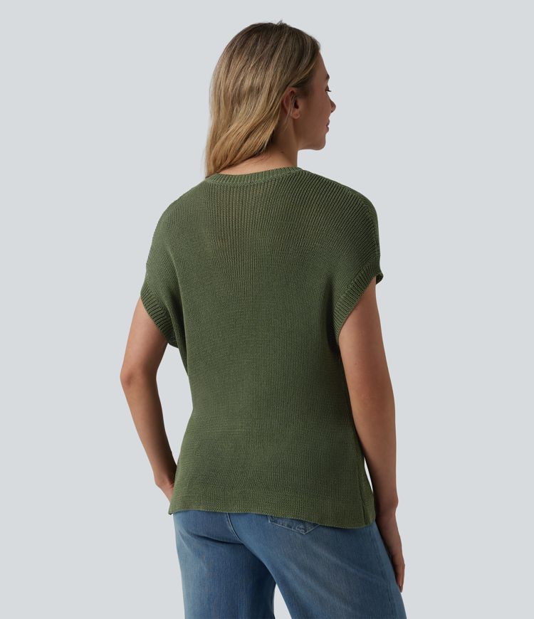 Round Neck Batwing Sleeve Casual Sweater with Pocket