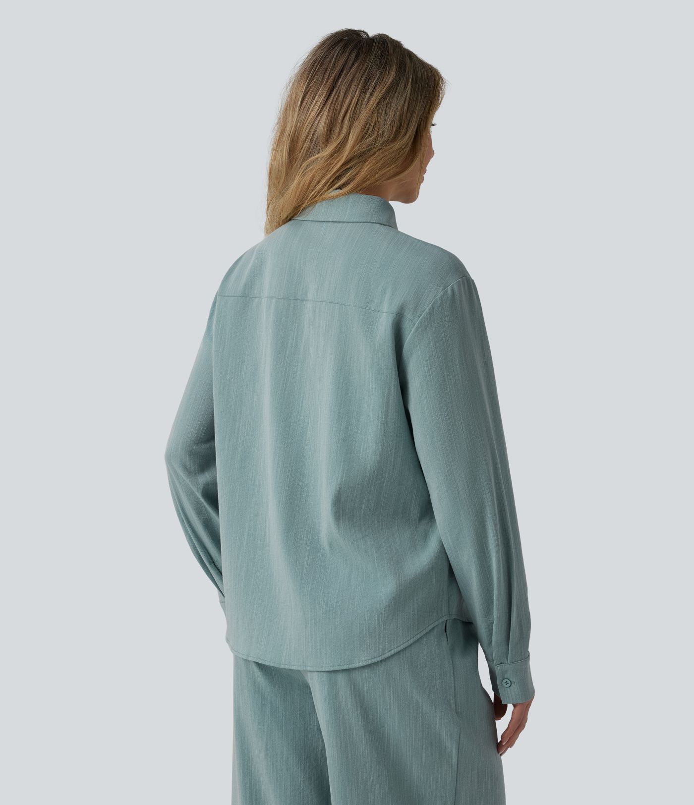 Long Sleeve Linen-Feel Shirt with Pocket