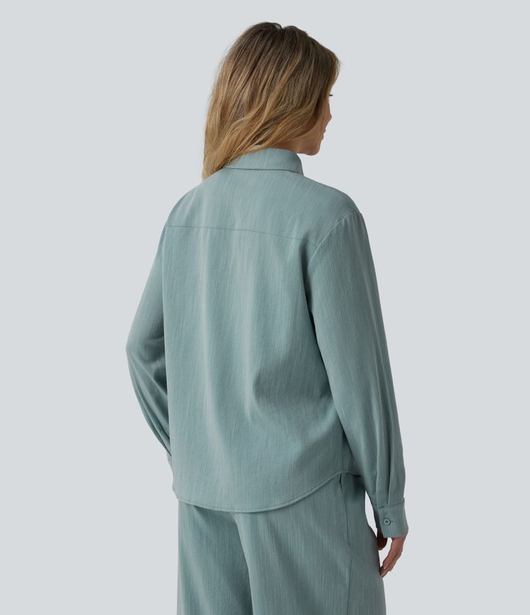 Long Sleeve Linen-Feel Shirt with Pocket