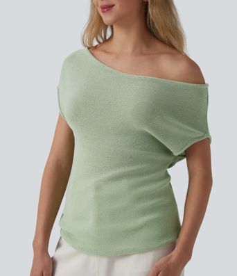 Off Shoulder Short Sleeve Casual Jumper