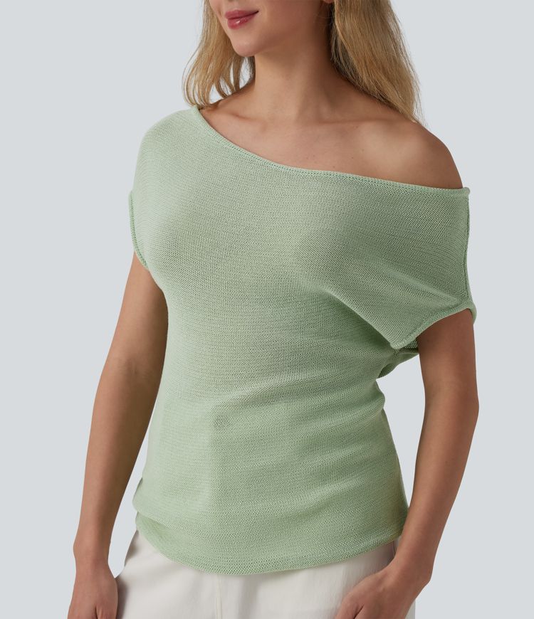 Off Shoulder Short Sleeve Casual Jumper