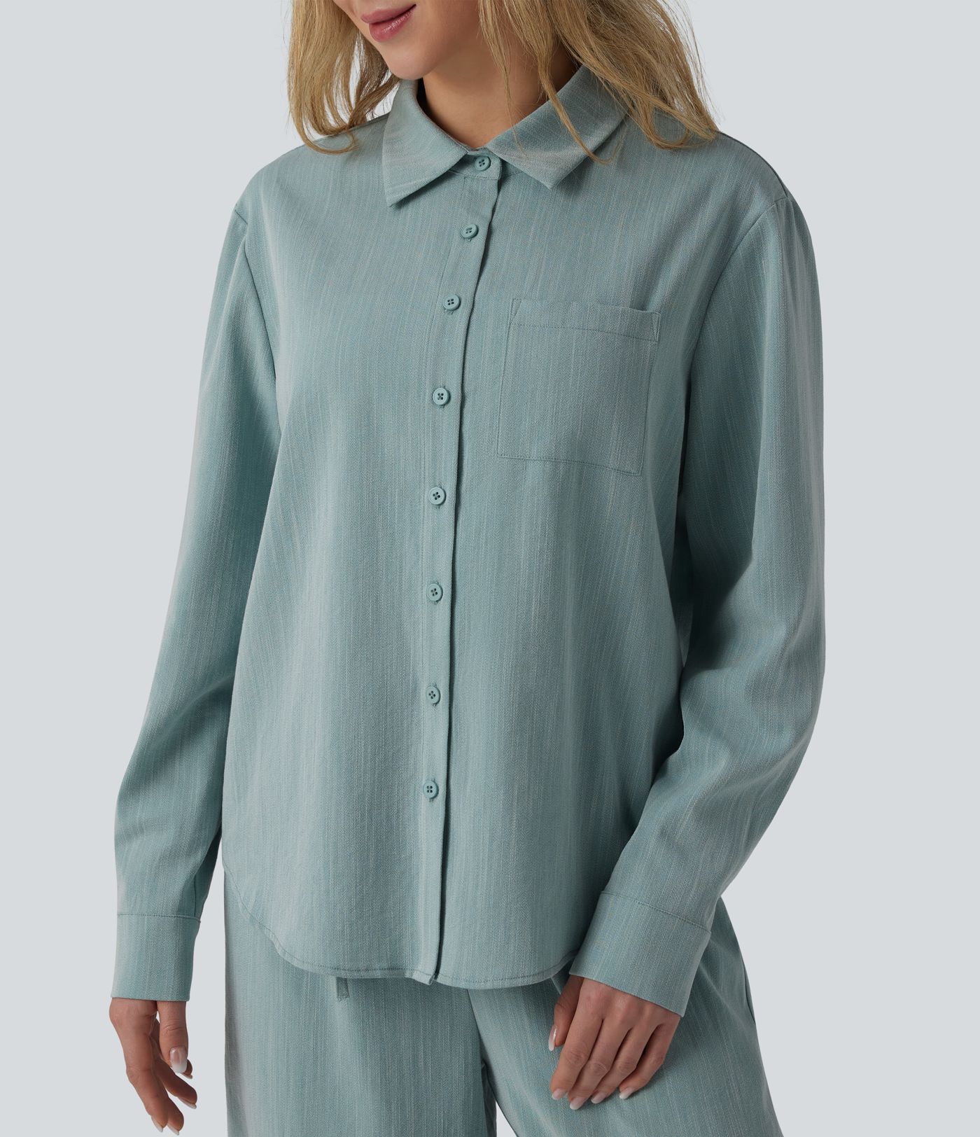 Long Sleeve Linen-Feel Shirt with Pocket