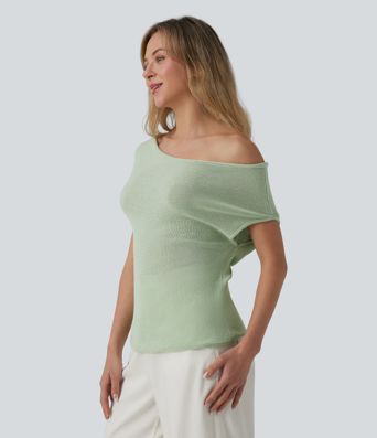 Off Shoulder Short Sleeve Casual Jumper