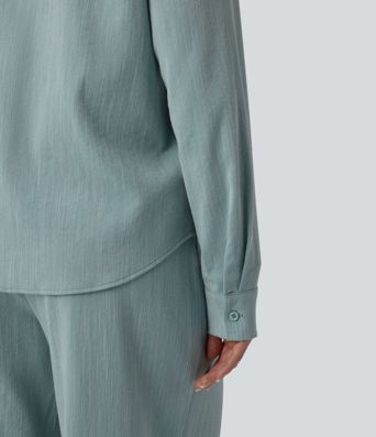 Long Sleeve Linen-Feel Shirt with Pocket