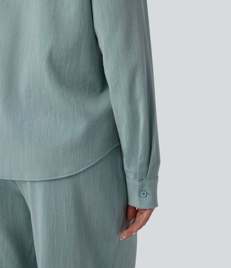 Long Sleeve Linen-Feel Shirt with Pocket