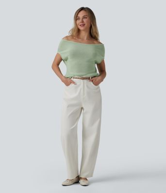 Off Shoulder Short Sleeve Casual Jumper