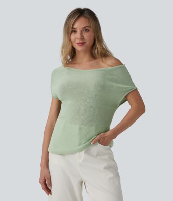 Off Shoulder Short Sleeve Casual Jumper