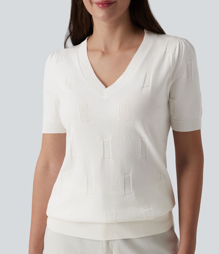 V-neck Short Sleeve Casual Jumper