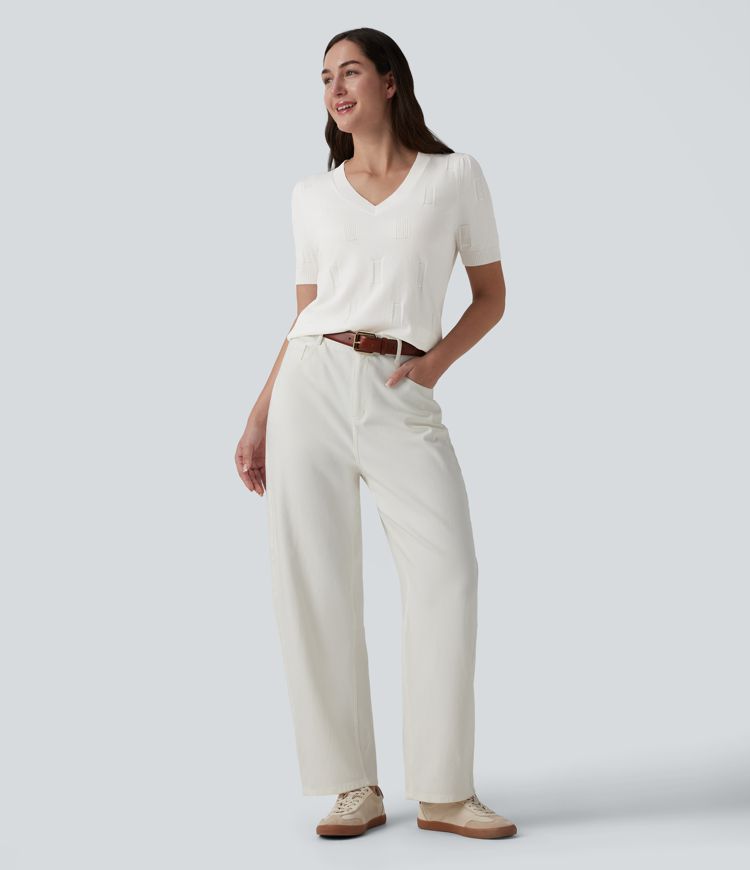 V-neck Short Sleeve Casual Jumper