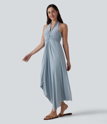 V Neck Tie Back Maxi Dress