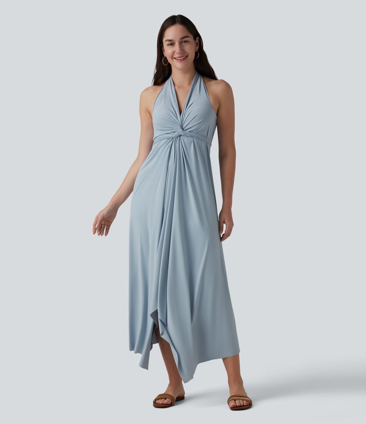 V Neck Tie Back Maxi Dress