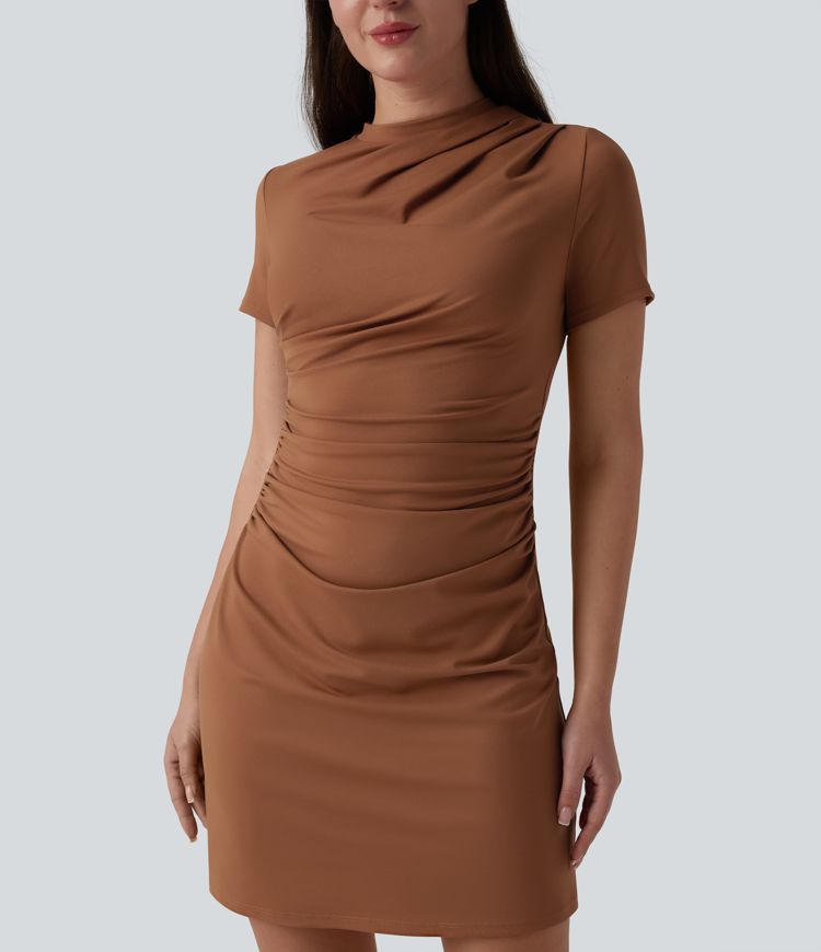 Round Neck Short Sleeve A-Line Casual Mini Dress