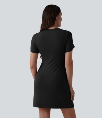 Round Neck Short Sleeve A-Line Casual Mini Dress