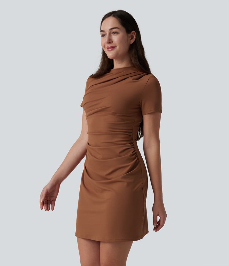 Round Neck Short Sleeve A-Line Casual Mini Dress